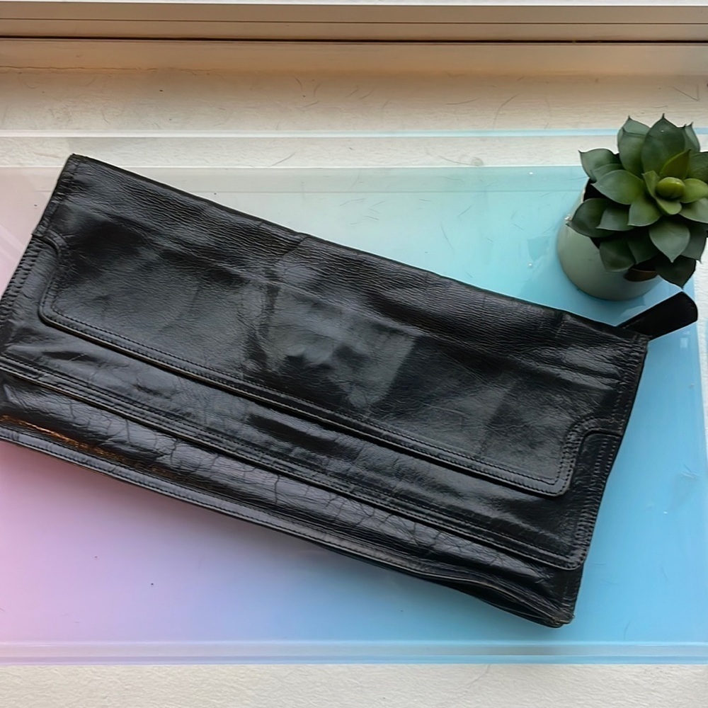 BOTTEGA VENETA Vintage 80s Italian Leather and silk handmade clutch bag